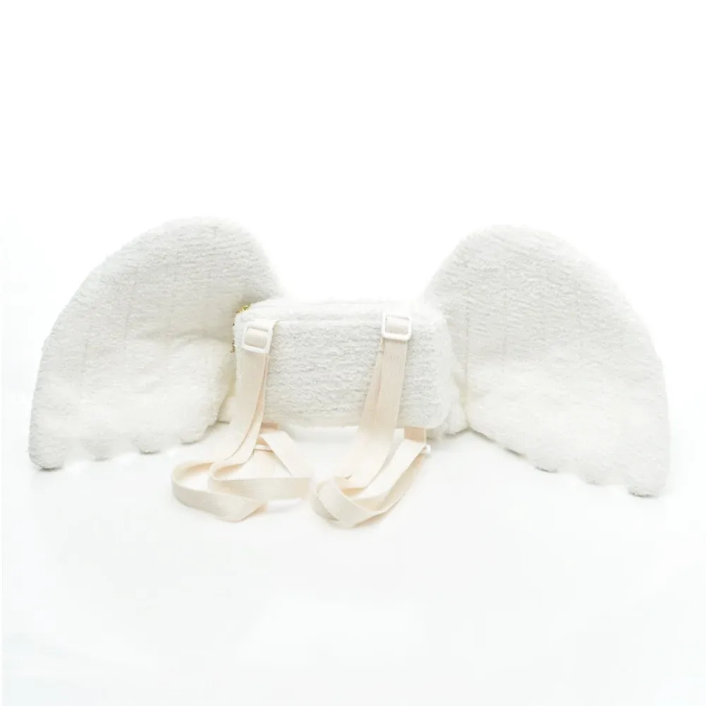 nouveau sac à dos à bretelles réglables avec ailes d'ange, couleur blanche, polyester, sac à dos lolita, fermeture éclair, mini sac à dos, uniforme jk