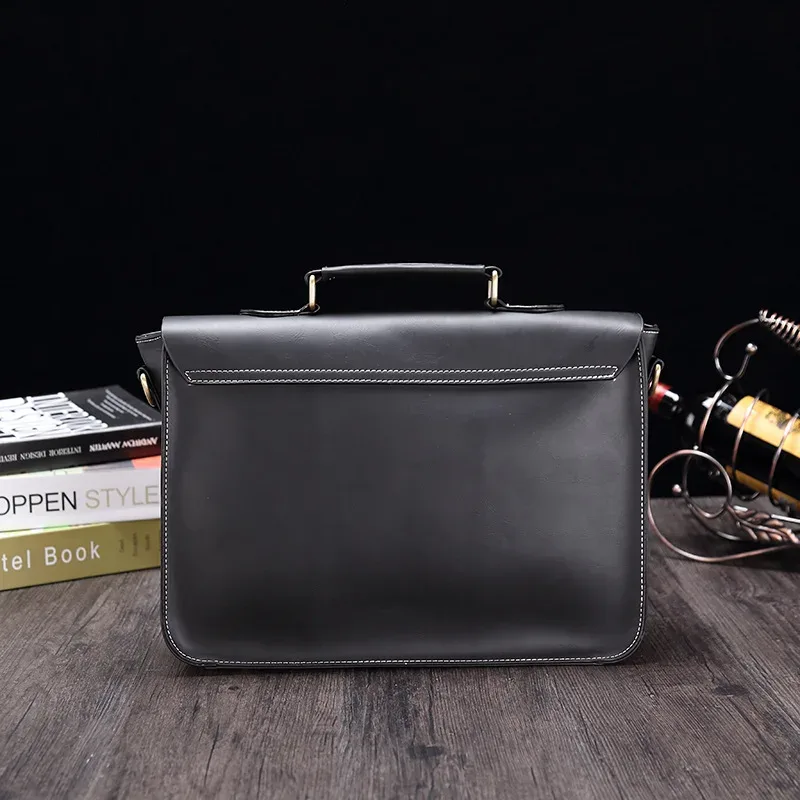 porte-documents pour hommes crazy horse en cuir pu vintage étudiant sacoche école bureau fourre-tout sac à main épaule affaires épaule sac pour femmes