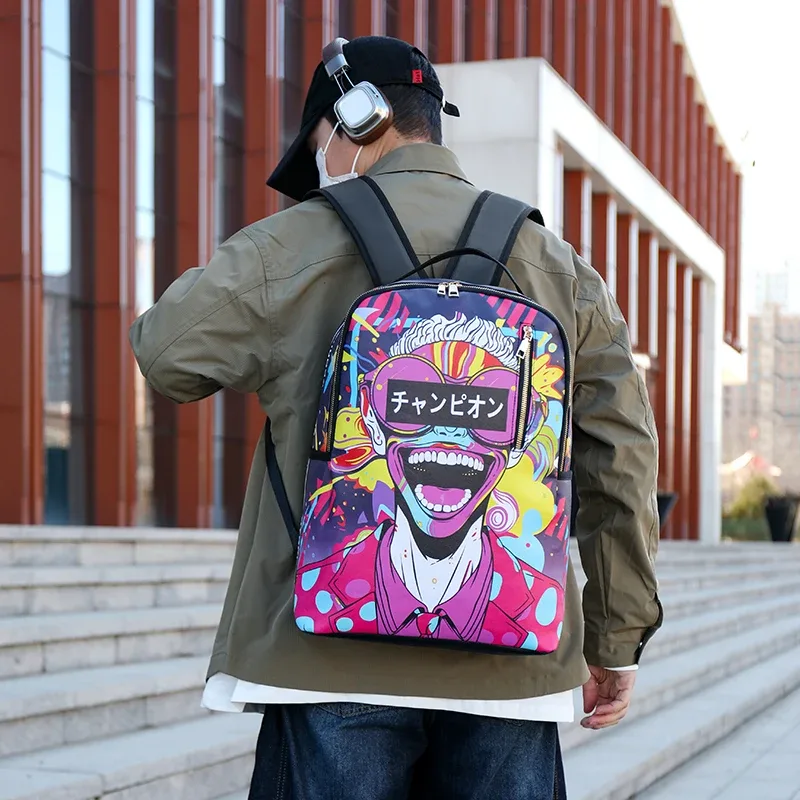 Mode hommes et femmes PU graffiti grande capacité sac à dos étudiant sac à dos sac de voyage mochila mochilas de hombre sac d'école