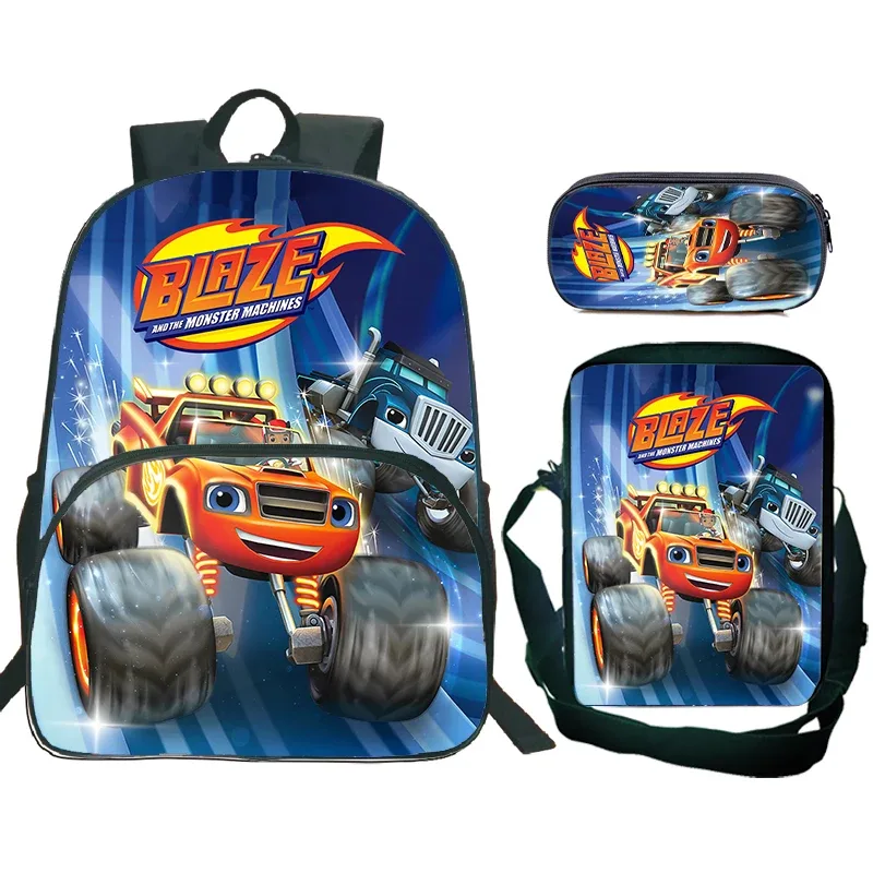 sac à dos blaze and the monster machines, 3 pièces, sac d'école pour enfants avec sacs à bandoulière, trousse à crayons, sac à dos blaze car pour garçons et filles