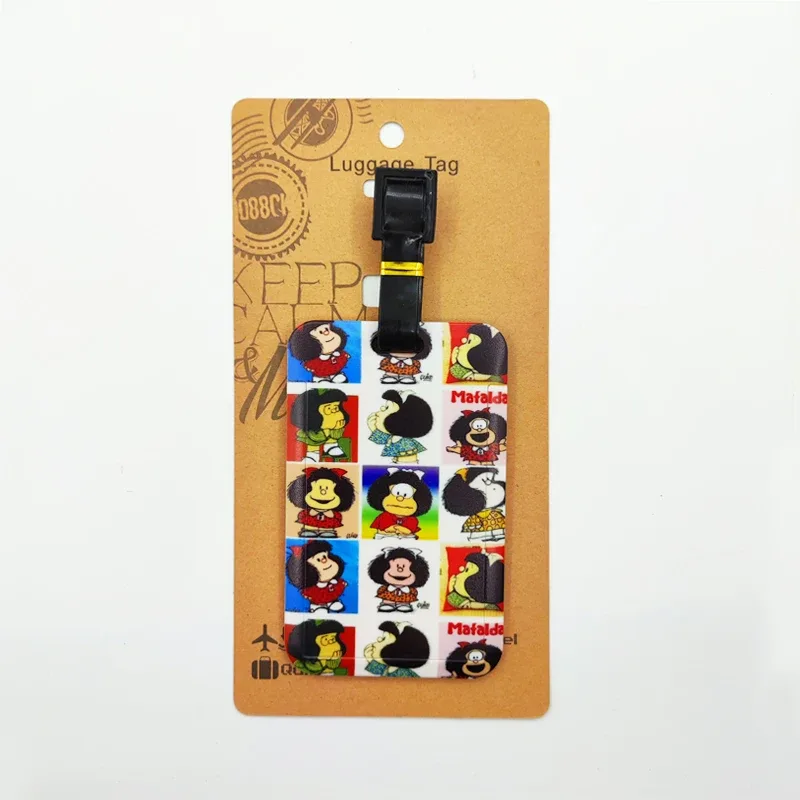 étiquette de bagage mafalda pour filles mignonnes, étiquette de bagage de voyage pour femmes, porte-adresse d'identification, bagages d'embarquement, billet de valise portable