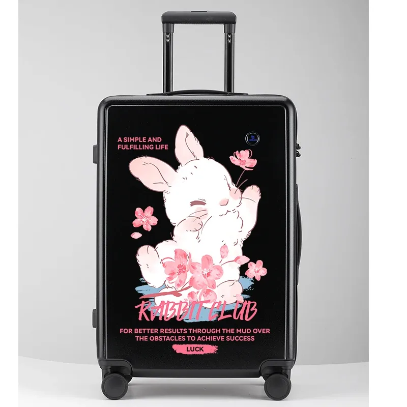 ensemble de 1 valise à roulettes mignonne motif lapin fleur de cerisier, grande capacité, bagage léger, adapté pour l'embarquement, les voyages, l'école, les sorties en plein air et les enfants