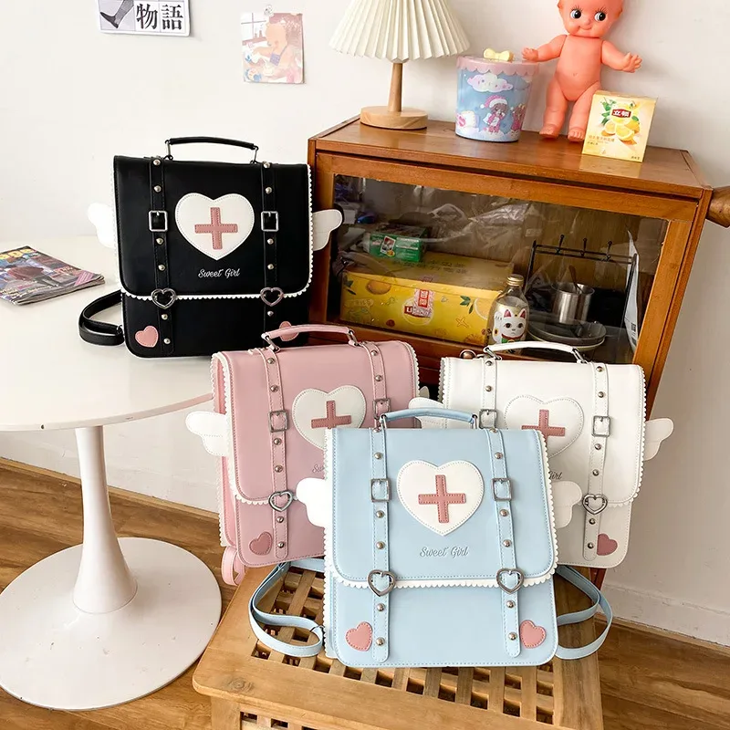 sac à dos mignon de style japonais lolita pour jeunes filles, sac d'école uniforme kawaii, petit sac de voyage, sac à dos à ailes, sac à main ita pour femmes