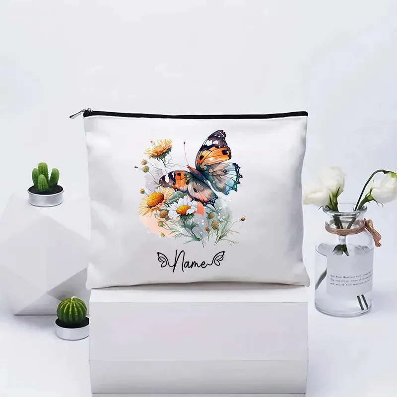 trousse de maquillage personnalisée pour femme, organisateur de toilette, pochette cosmétique de voyage pour cadeau d'anniversaire de demoiselle d'honneur, pochette en toile personnalisable