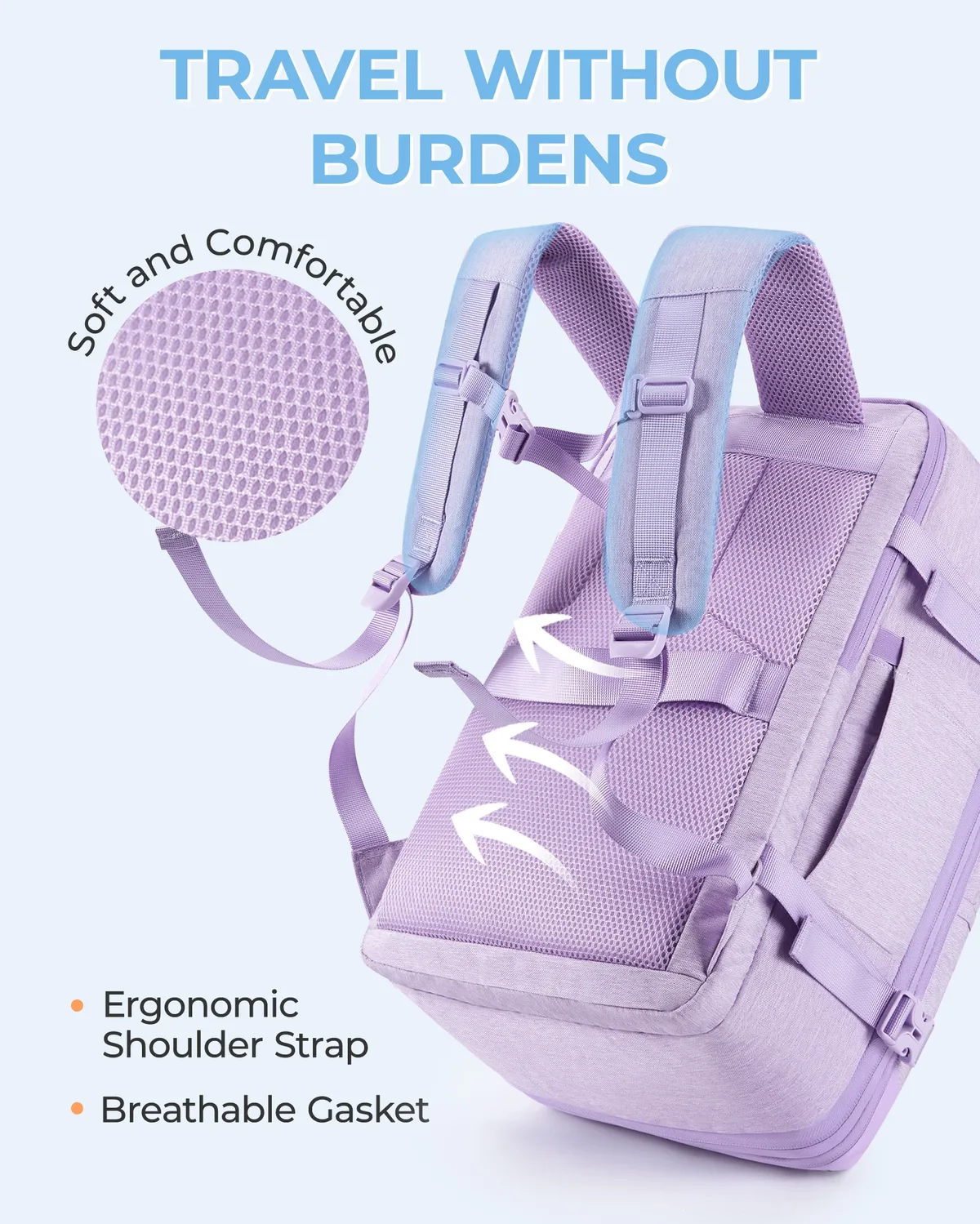 bagsmart 4 pièces sac à dos de voyage cabine sac à dos avec cubes d'emballage 40l sacs à dos étanches extensibles pour les femmes