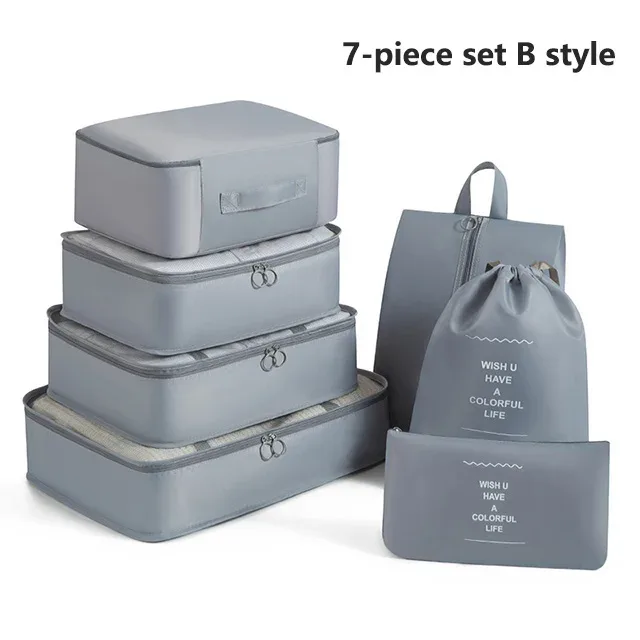 sacs de rangement pour organisateur de voyage, 7 pièces, cube de garde-robe, valise, ensemble de cubes d'emballage, bagages, vêtements, pochette à chaussures pliante