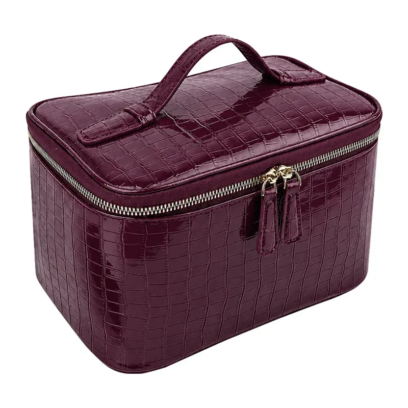 trousse de maquillage en cuir pu pour femme, grande capacité, boîte de voyage portable, organisateur de toilette à fermeture éclair, sac de rangement étanche