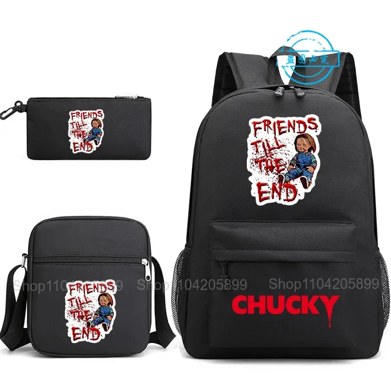 sacs à dos chucky pour enfants, 3 pièces, cartables pour étudiants et adolescents, sacs d'école pour garçons et filles, trousse à crayons, sacs à bandoulière, sac de voyage