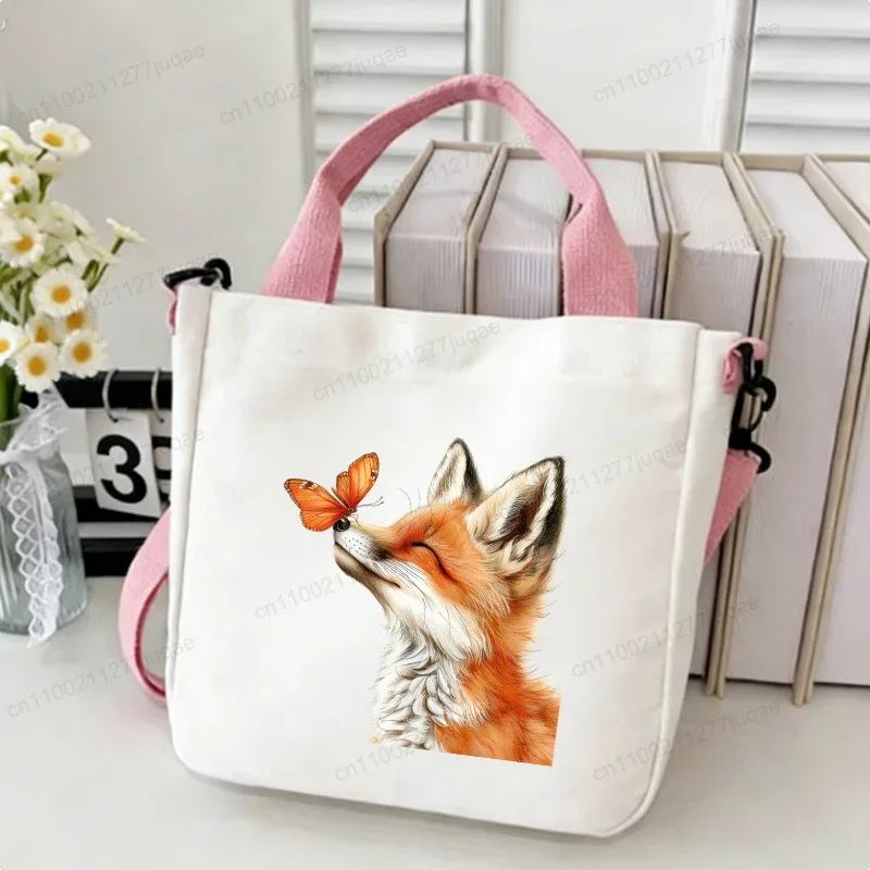 sac à bandoulière en toile motif renard kawaii - sac fourre-tout créatif fantaisie pour femme - sacs à main décontractés légers - sacs de shopping - cadeaux