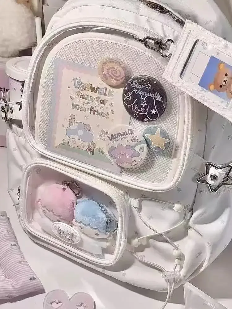 sacs d'école noirs pour femmes, sac à dos japonais kawaii ita, design de grande capacité, sacs à dos transparents, sac y2k, nouvelle tendance 2025