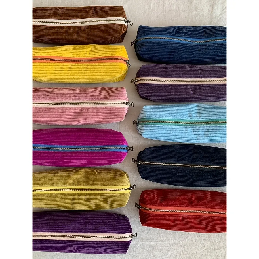 pochette de rangement en velours côtelé grande capacité, design minimaliste, trousse de maquillage portable, étui multifonctionnel pour papeterie et crayons, trousse de toilette de voyage