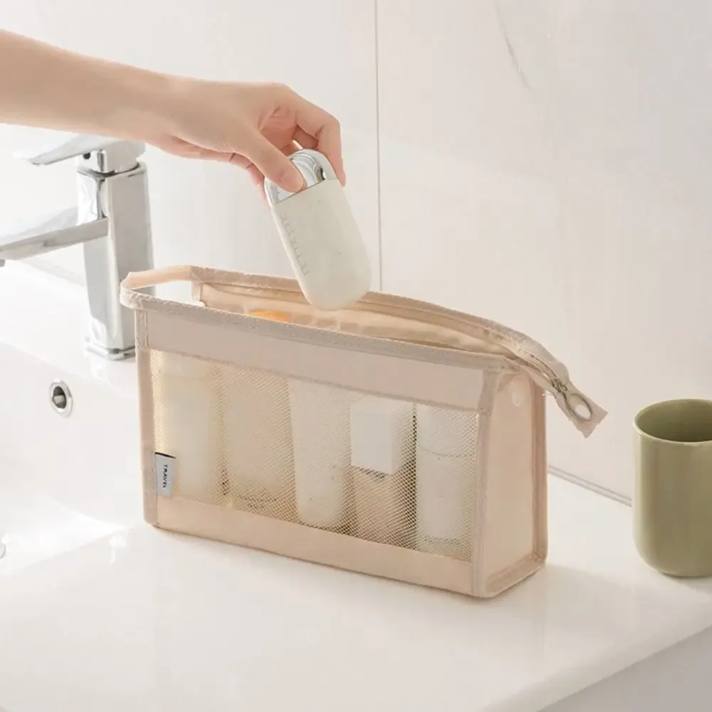 nouvelle trousse de toilette à fermeture éclair, pochette à maquillage en maille portable, sac en maille multifonctionnel de grande capacité, camping