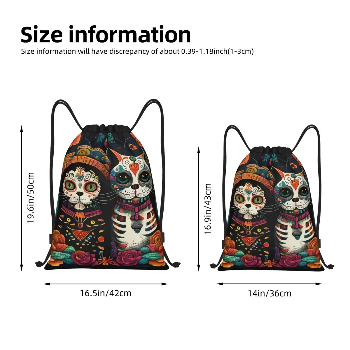 sacs à dos day of the dead kitten cat sugar skull dia de los muertos, sacs décontractés à cordon, sacs de sport, sacs à livres pour le voyage