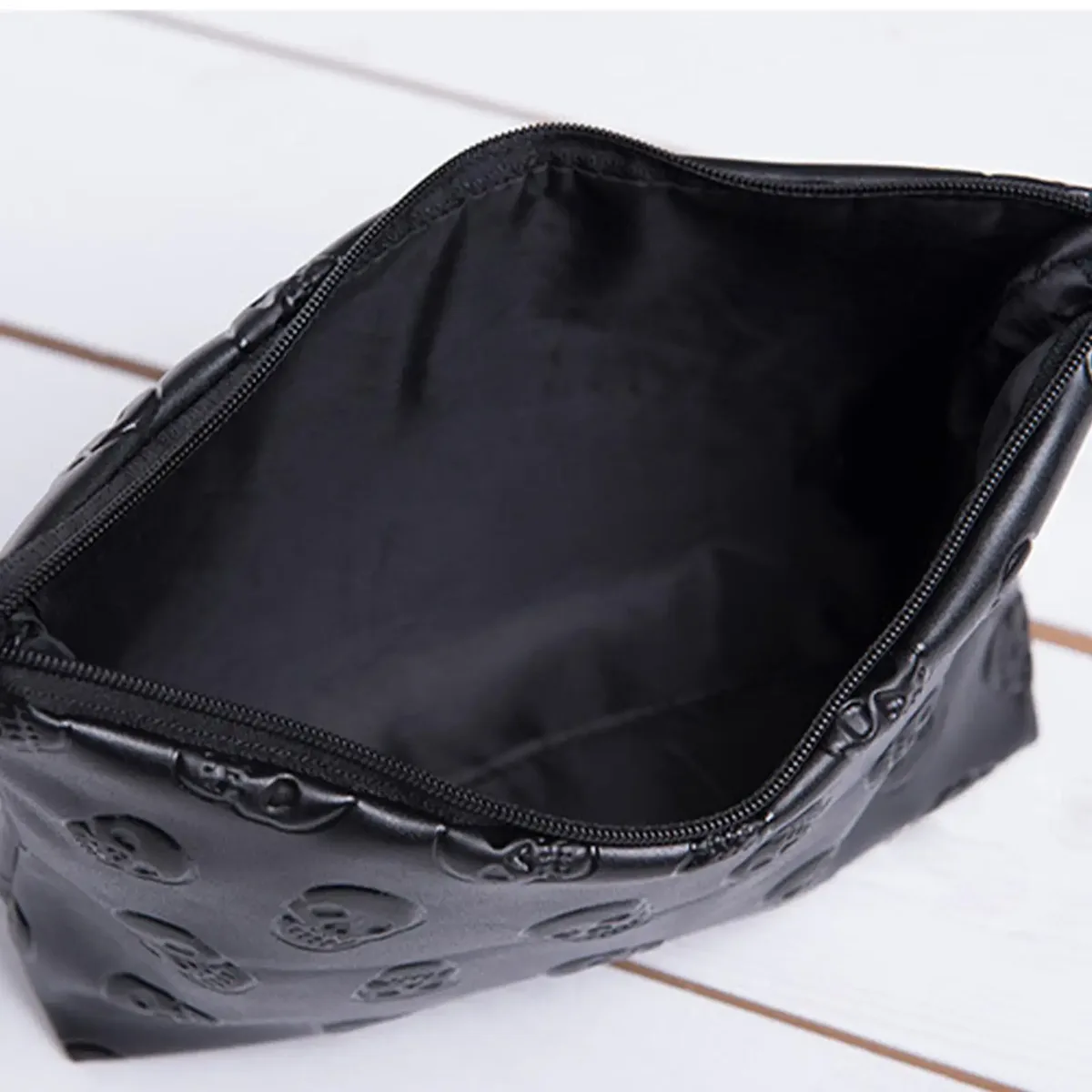 sac de voyage étanche en cuir pu motif crâne, pochette de voyage pour cosmétiques, sac de rangement à fermeture éclair pour produits de soin de la peau, sac portable noir