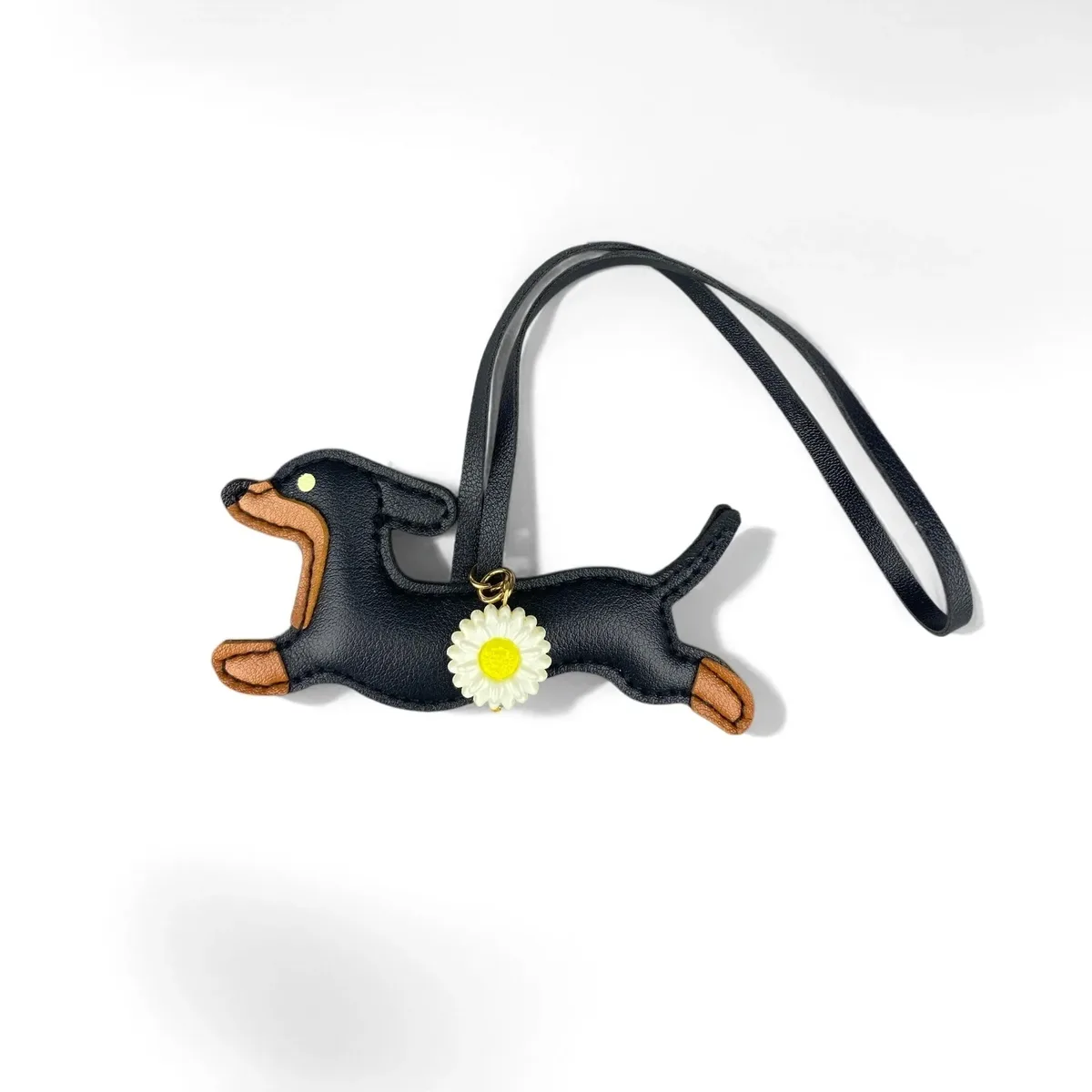 porte-clés teckel en similicuir, breloque pour sac en forme de chiot avec fleur de marguerite - accessoires pour sac à main et sac à dos, cadeau pour les amoureux des chiens