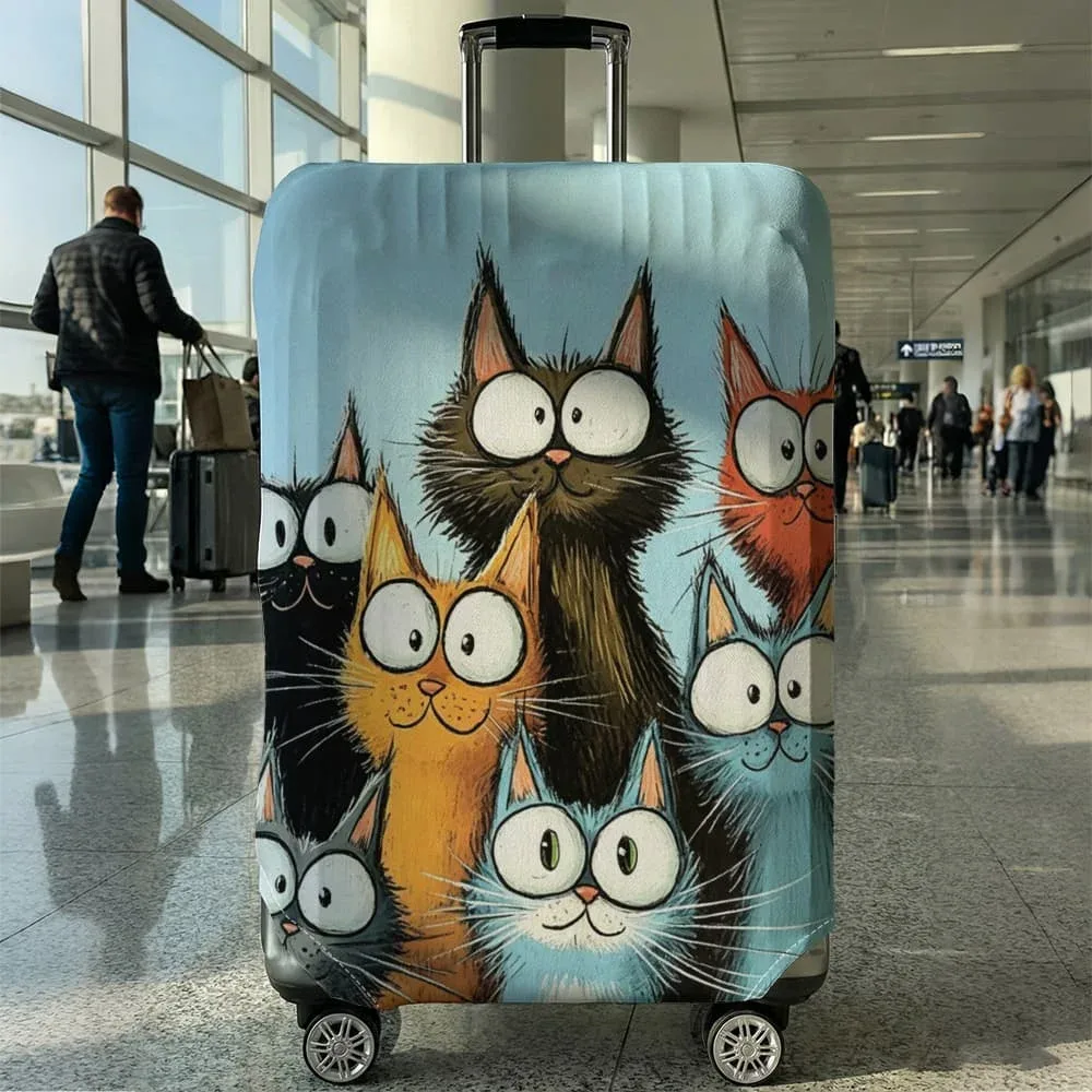 housse de bagage imprimée chat de dessin animé, adaptée aux bagages de 18 à 32 pouces, manchon de poignée de bagage, accessoires de voyage