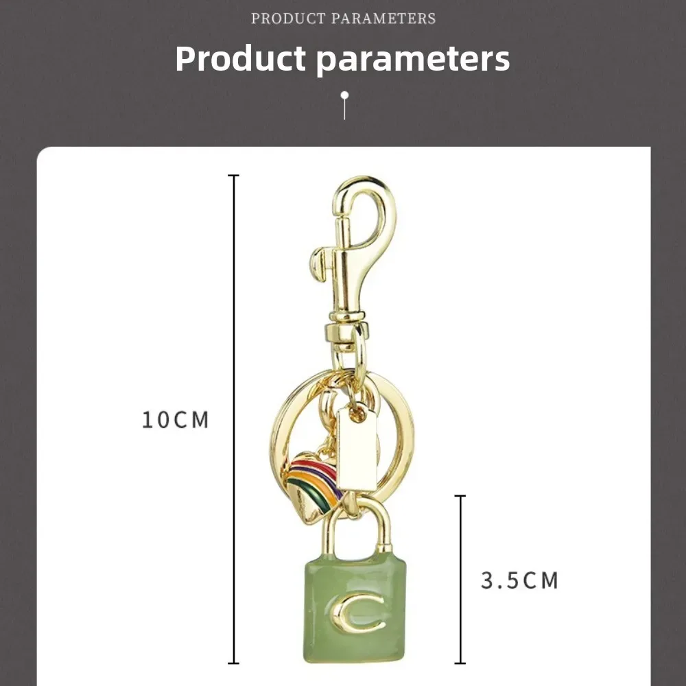 porte-clés cadenas lettre c cœur arc-en-ciel vert sauge doré, breloque de sac personnalisable, pendentif de luxe pour sac à main femme