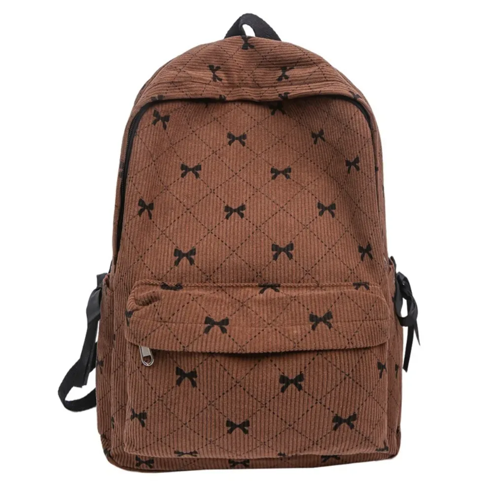 sac à dos en velours côtelé style coréen tendance, grande capacité, imprimé nœud, avec bretelles réglables, pour collégiens