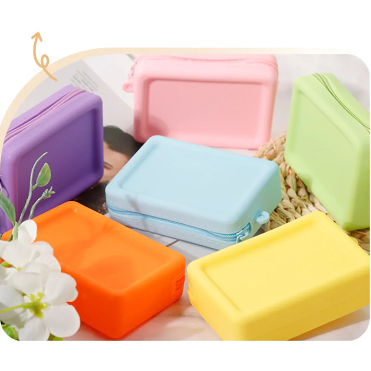 sac à cosmétiques en silicone vintage, étanche, fermeture éclair lisse, porte-écouteurs, porte-documents macaron, portefeuille, porte-monnaie, poudres portables