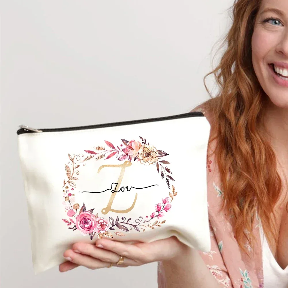 trousse de maquillage personnalisée avec initiale et nom, étui à cosmétiques pour patients, monogramme en toile, poudres de toilette, cadeaux d'anniversaire, de mariage, de demoiselle d'honneur