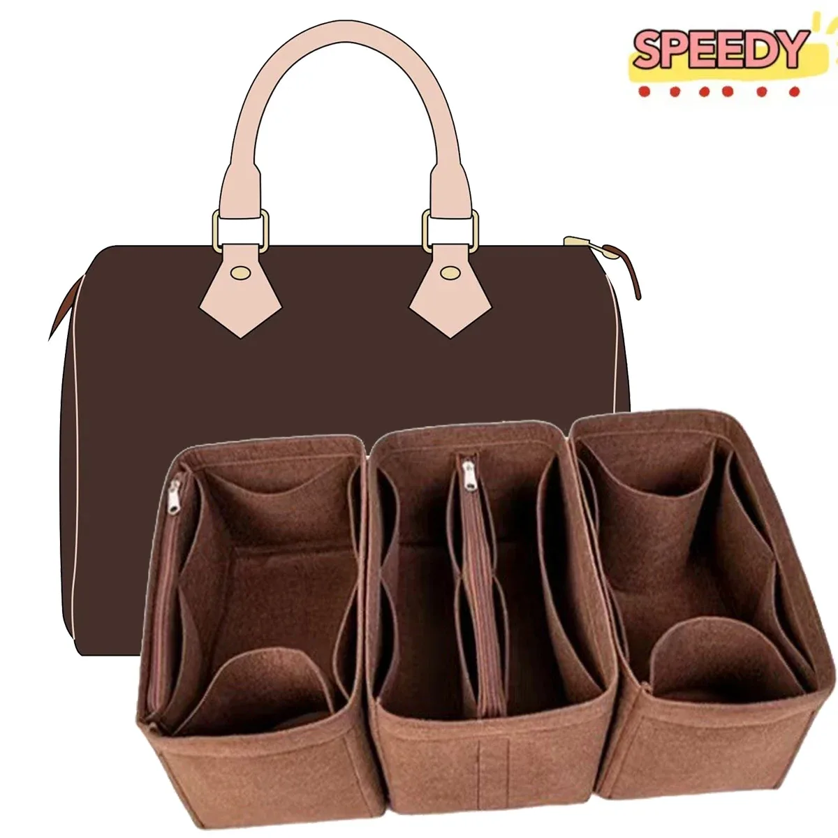 Organisateur d'insertion de sac à main en feutre détachable pour sac à main de luxe Speedy 25 30 35 sac de maquillage Shaper Liner pochette intérieure de voyage