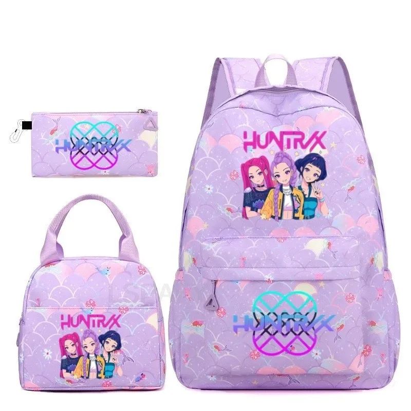 sac à dos kpop demon hunters 3 pièces rumi mira zoey, sac à dos de grande capacité, cartable pour adolescents et femmes, sac de voyage décontracté pour ordinateur portable, mochilas