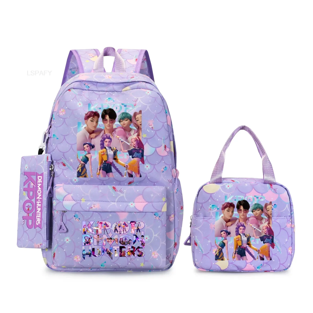 sac à dos kpop demon hunters 3 pièces rumi mira zoey, sac à dos de grande capacité, cartable pour adolescents et femmes, sac de voyage décontracté pour ordinateur portable, mochilas