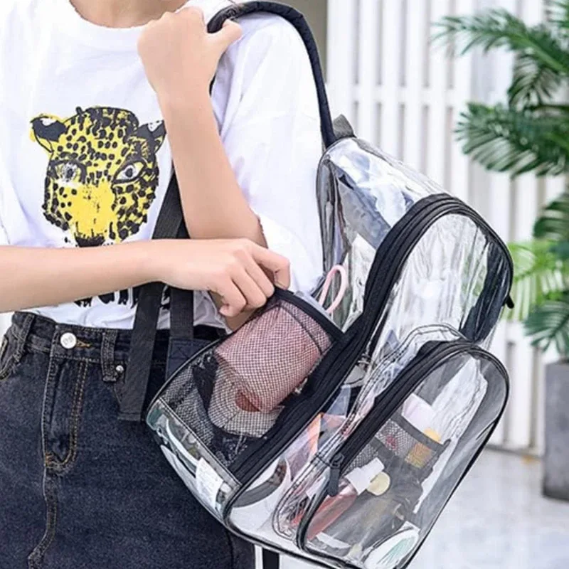 sac à dos transparent imperméable pour femmes et hommes, sac d'école unisexe de grande capacité, portable, décontracté, pour voyage, étudiant