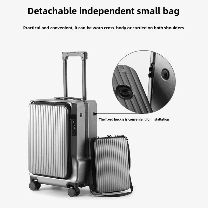 valise de voyage multifonctionnelle à ouverture frontale en aluminium, 20 pouces, pour affaires, avec roulettes, bagage cabine
