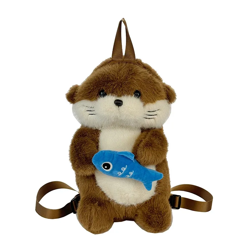 adorable loutre tenant du poisson sac à dos en peluche capybara mignon filles sac à dos tendance cadeaux décontractés pour les enfants