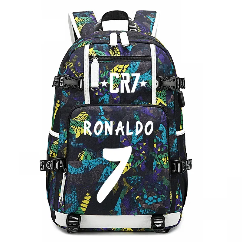 sac à dos d'étudiant cr7 football star, sac à dos camouflage à double bandoulière, sac à dos décontracté pour voyage et randonnée, sac à dos pour adolescents avec capacité pour ordinateur portable, mochilas