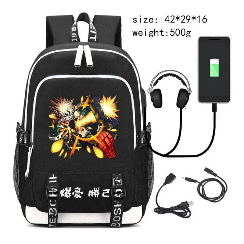 My Hero Academia Bakugo sac à dos pour adolescent étudiant Anime cartable Usb voyage sac à dos grande capacité ordinateur portable sacs d'école cadeau