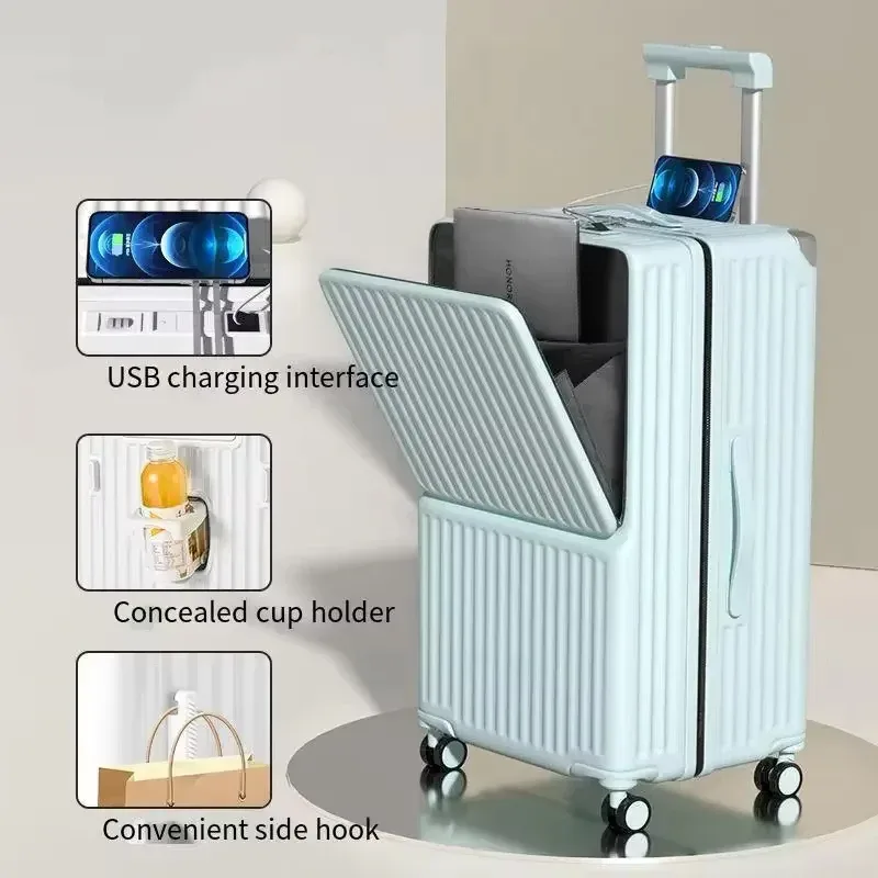 colenara usb valise de chargement ouverture avant ordinateur portable chariot étui chariot style sac de voyage 24 "26" 28 "30 pouces bagages de grande capacité