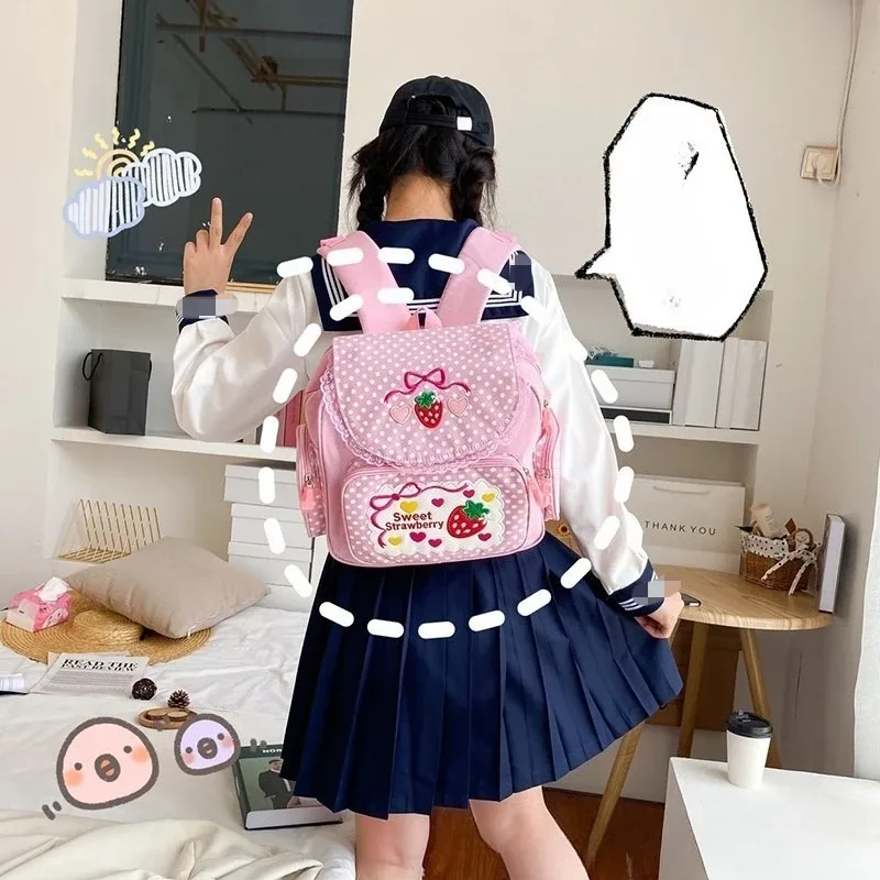 sac à dos rose brodé fraise pour enfants, cadeau d'anniversaire pour étudiant, nouvelle mode 2026, sac à dos rose kawaii dessin animé pour livres