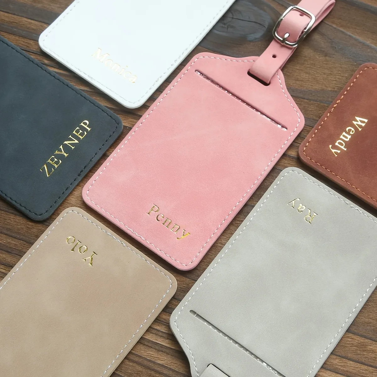 étiquette de bagage personnalisée avec monogramme doré estampé à chaud, carte de nom et de confidentialité, ét