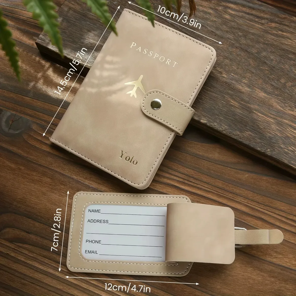 ensemble de couverture de passeport et d'étiquette de bagage personnalisés avec monogramme doré à chaud, en cuir pu texturé, personnalisé avec des noms sur mesure pour les voyages