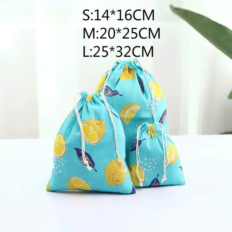 pochette en tissu de coton et de lin, sac à cordon, imprimé de fruits mignons, sac de rangement de chaussures en tissu de voyage pour enfants, étui de maquillage, sac cadeau de noël