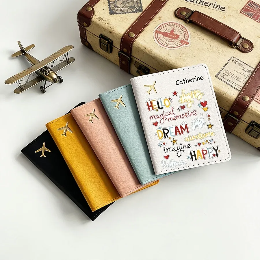 Porte-passeport personnalisé avec nom, portefeuille de voyage léger, étui à documents unisexe tendance, cadeau de voyage idéal