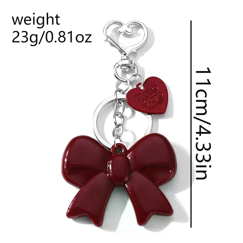 porte-clés simple et délicat avec breloque cœur rouge, nœud et miroir, style y2k, pour téléphone portable, voiture, écouteurs, sac à dos, bijou, cadeau