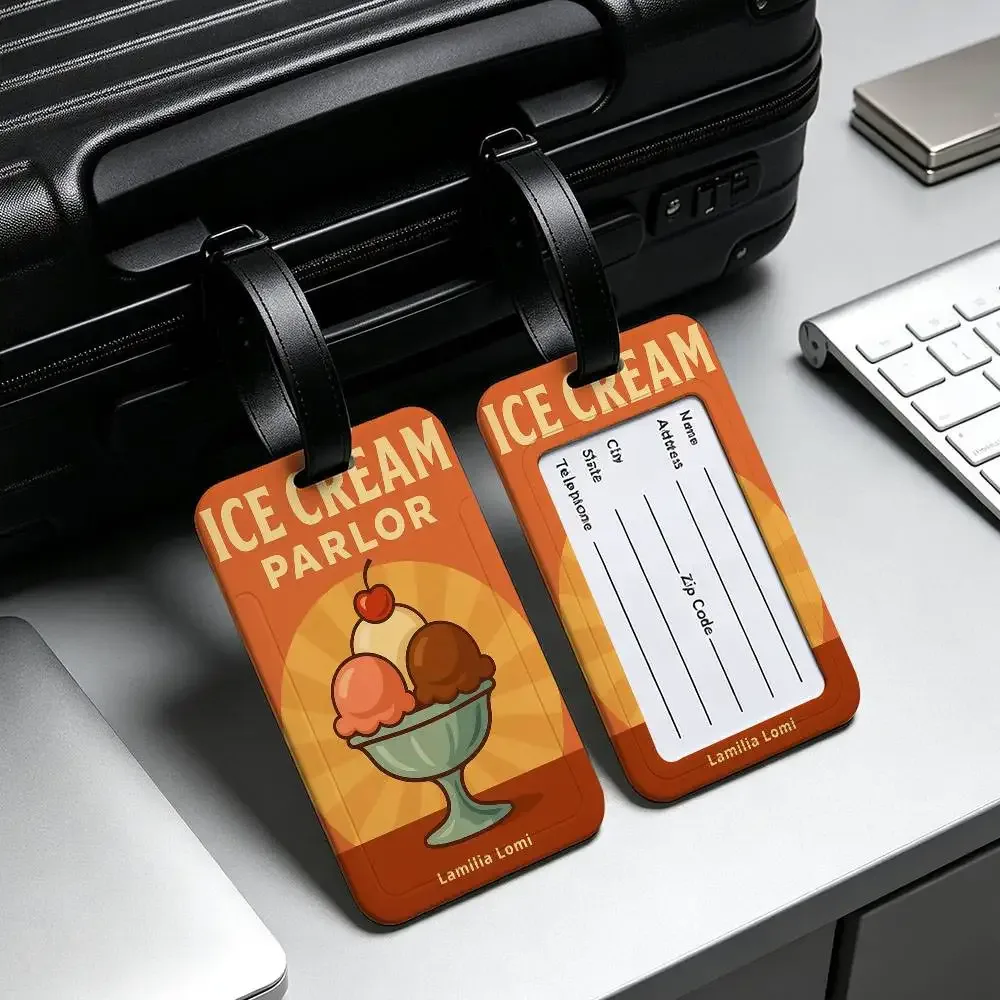étiquette de bagage en toile motif "nourriture délicieuse" pour voyage, carte d'information en pvc, protège-nom anti-perte pour sac à dos.
