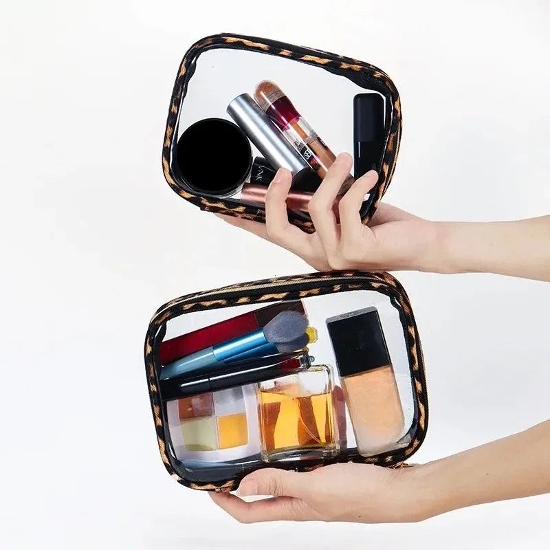 organisateur de cosmétiques de voyage étanche de grande capacité avec fermeture éclair, trousse de maquillage cosmétique léopard, trousse de maquillage transparente imprimée léopard 2025