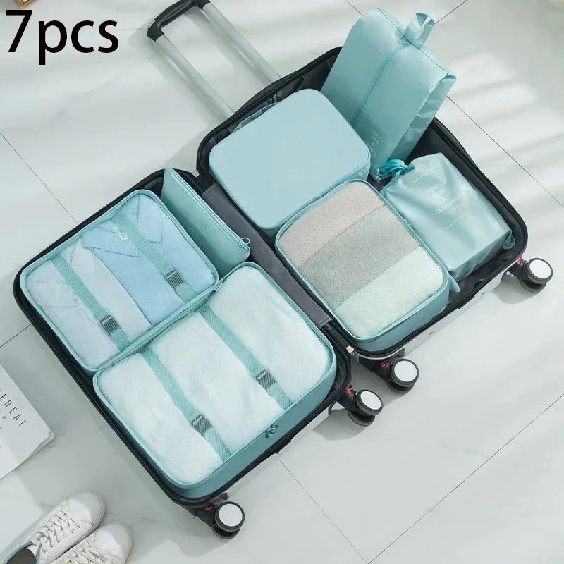 sacs de rangement pour organisateur de voyage, 7 pièces, cube de garde-robe, valise, ensemble de cubes d'embal