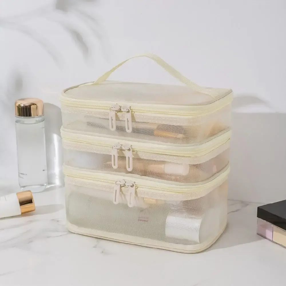 trousse cosmétique de voyage en maille transparente pour femme, trousse de toilette, rangement de maquillage, grande capacité, mode, 1 couche, 2/3 couches