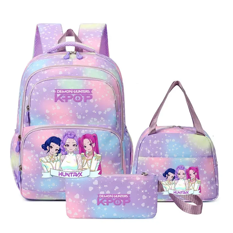 lot de 3 sacs à dos kpop demon hunters, cartable de dessin animé pour adolescents, sac d'étudiant, sacoche pour ordinateur portable et livres, sac de voyage, mochilas