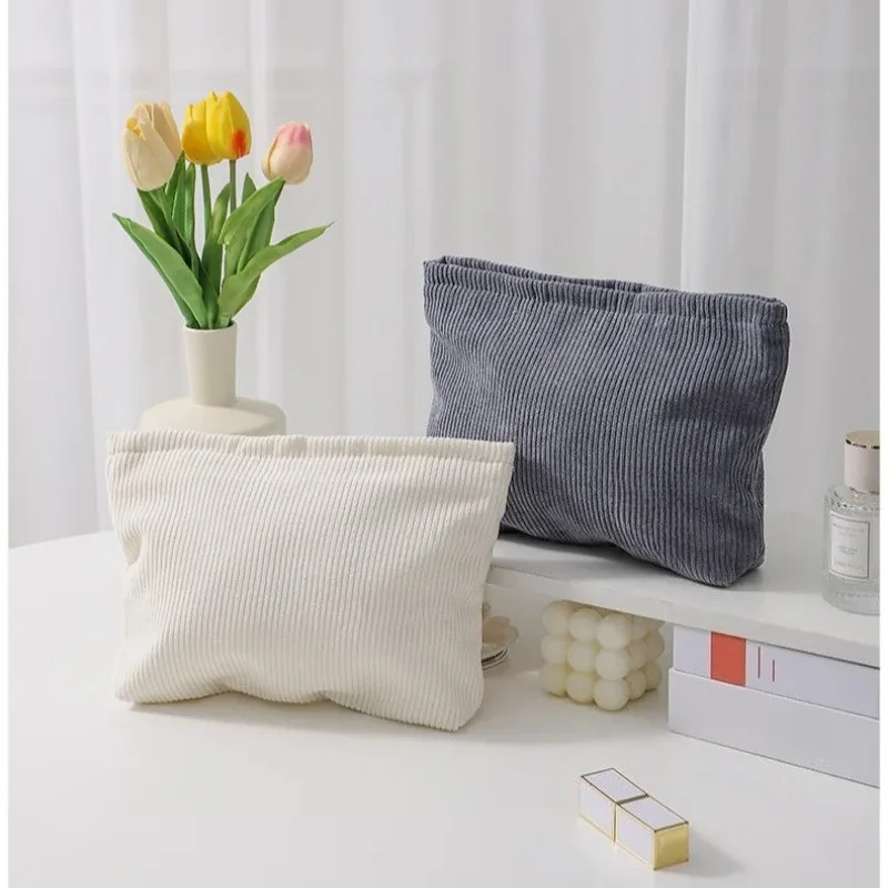 sac à cosmétiques de voyage en velours côtelé de grande capacité, organisateur de maquillage portable pour femmes, pochette de rangement à fermeture éclair