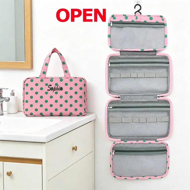 broderie personnalisée/style standard 2 options, sac à main pliable personnalisé à pois, trousse de toilette, trousse de maquillage pour la rentrée scolaire