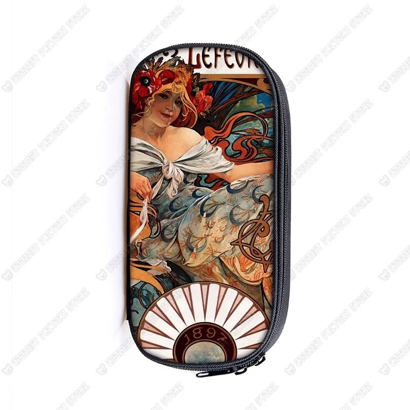 trousse de maquillage imprimée par alphonse mucha, trousse de maquillage pour femme, trousse de maquillage pour adolescent, étuis à crayons, étuis à cosmétiques