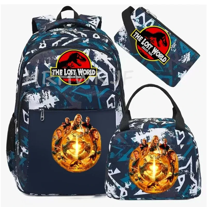 sac à dos jurassic world park, sac à dos de voyage camouflage dinosaure avec sacs à lunch, sacs d'école pour ordinateur portable pour femmes et hommes, 3 pièces