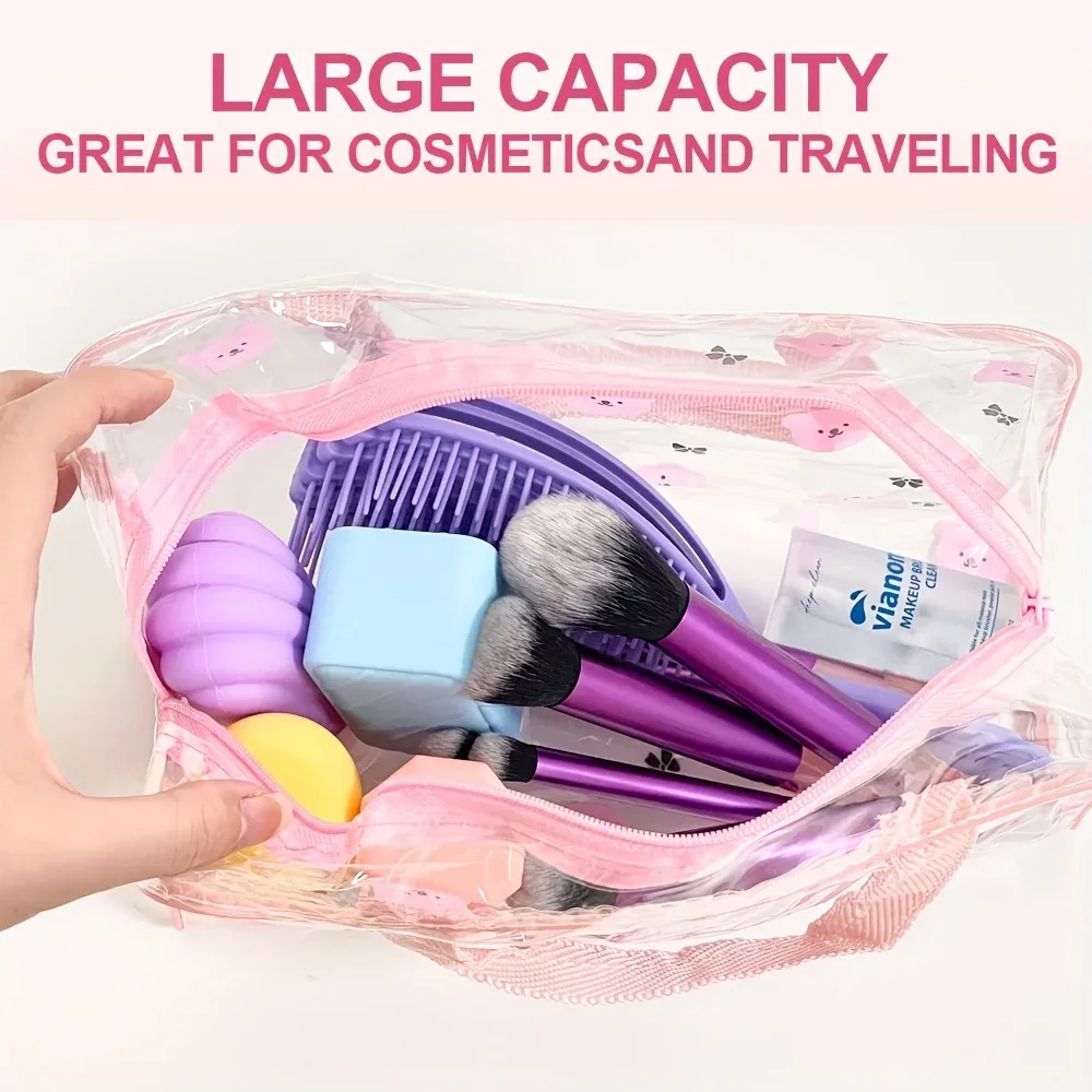 1 trousse de toilette imprimée motif dessin animé avec poignée, idéale pour ranger les cosmétiques lors d'une fête spa, trousse à maquillage portable avec plusieurs compartiments, est un excellent choix pour les voyages et les cadeaux.