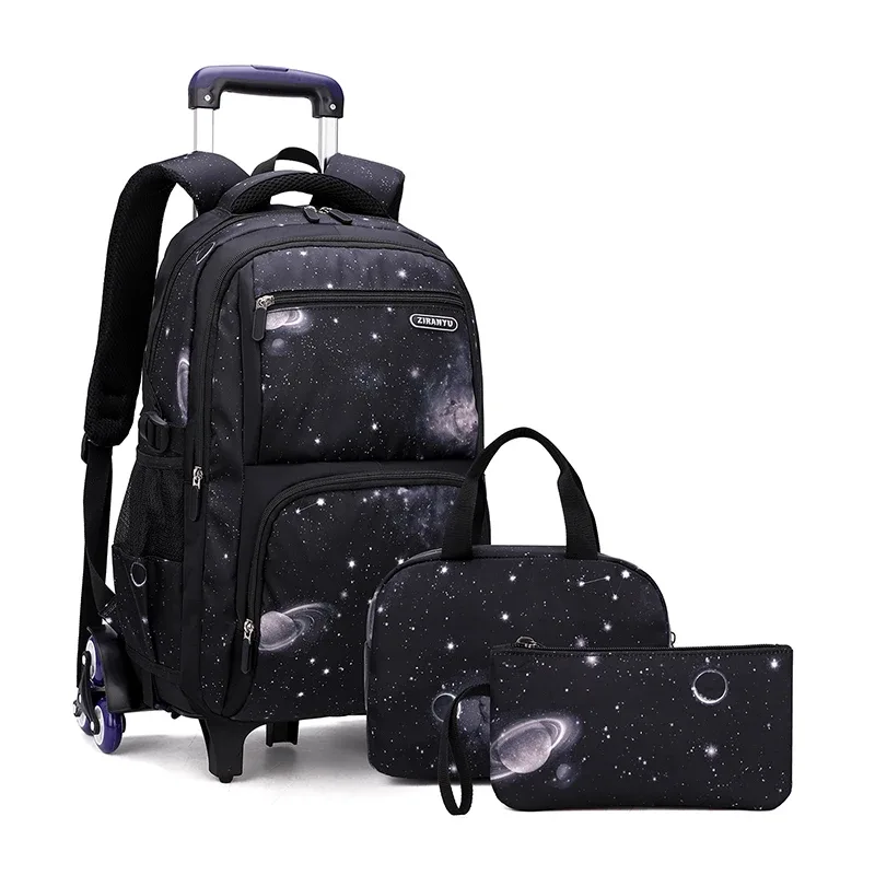 avec boîte à déjeuner chariot sacs d'école sac à dos roulant pour garçons sac à roulettes bagage à main pour enfants sac de lycée primaire